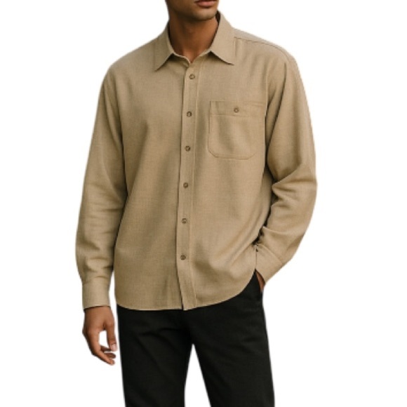 RETREAT Vintage 90s Mens Tan Window Pane Plaid  Chamois Microfibre Boxy Shirt L - Picture 1 of 13